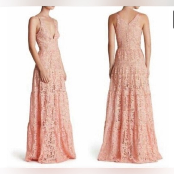 Dress The Population Melina Lace Maxi Gown Rose Petal Plunge Cocktail Formal - Picture 3 of 12